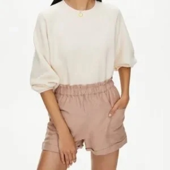 Wilfred Free High Rise Elastic Waist Pull On Linen Shorts, Size Medium - Picture 1 of 9